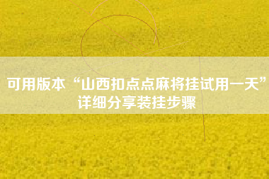 可用版本“山西扣点点麻将挂试用一天”详细分享装挂步骤