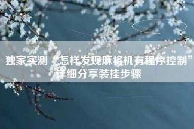 独家实测“怎样发现麻将机有程序控制”详细分享装挂步骤