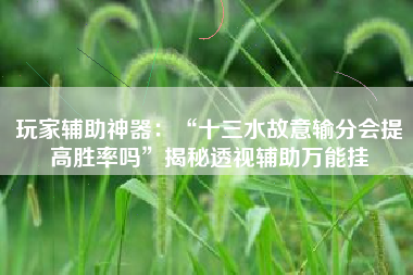 玩家辅助神器：“十三水故意输分会提高胜率吗”揭秘透视辅助万能挂