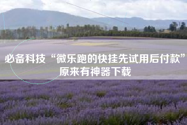 必备科技“微乐跑的快挂先试用后付款”原来有神器下载