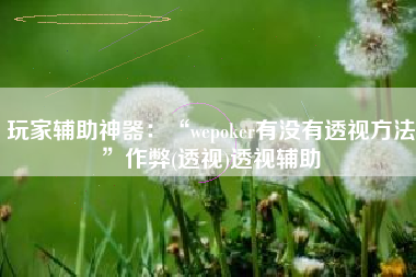 玩家辅助神器：“wepoker有没有透视方法”作弊(透视)透视辅助